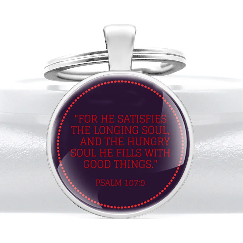 

Bible Verse Quotations For He Satisfies Glass Cabochon Key Chain Christ Men Women Key Rings
