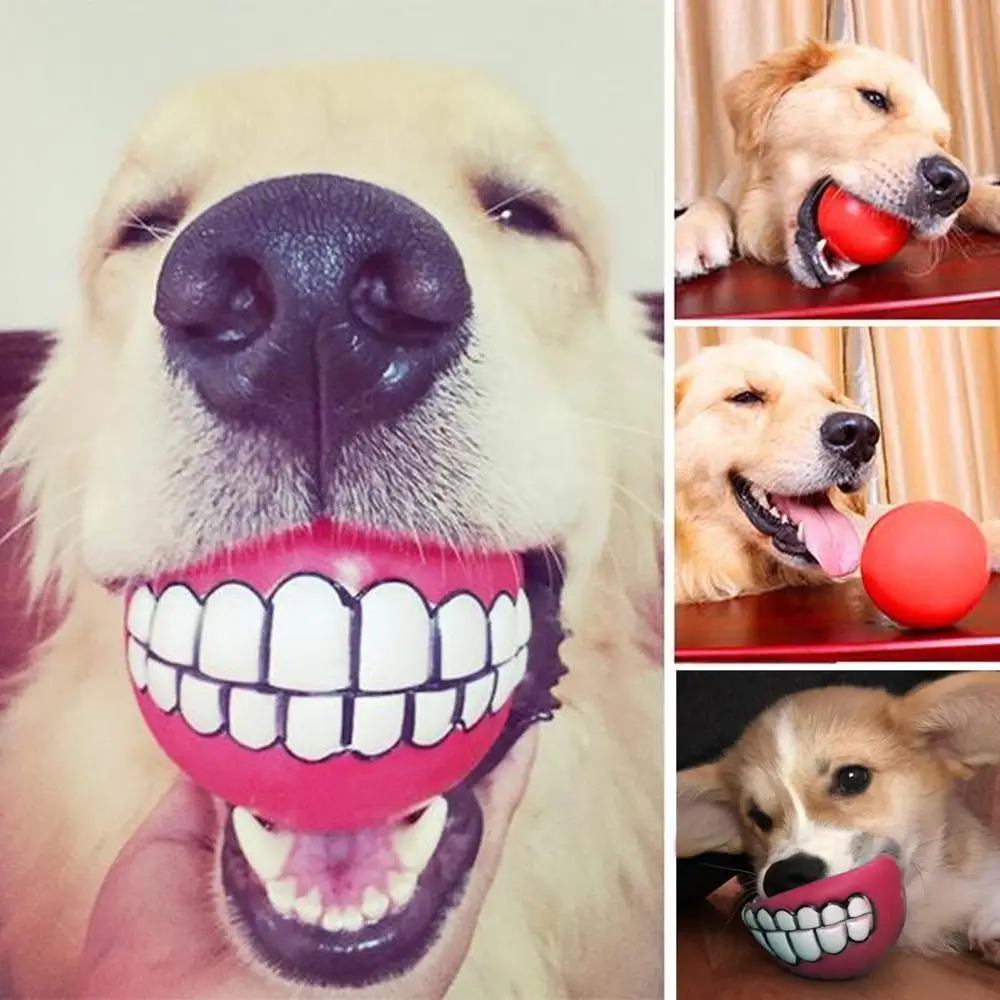 

1Pcs Hot Sale Random Color Transer Pet Supply Funny Squeak Dog Teeth Chew Large Rubber Toys Dog Toy Ball For Small Sound