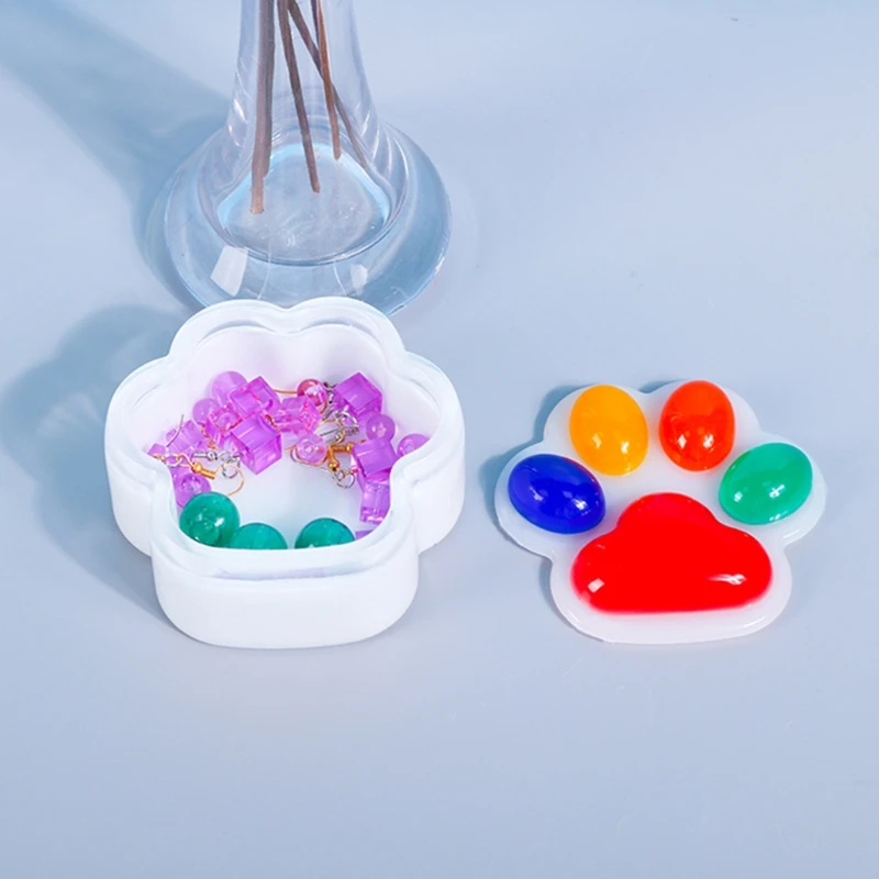 

1 Set Cat Paw Storage Box Crystal Epoxy Resin Mold Jewelry Container DIY Tools