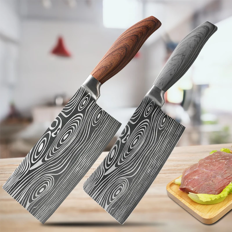 

Кухонный нож шеф-повара из дамасской стали с лазерным узором, нож для измельчения костей из нержавеющей стали, нож для мясных ломтиков, Магн...