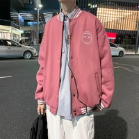 trend ins jacket mens autumn and winter korean wild jacket hong kong fashion brand loose street bf baseball uniform pink jacket