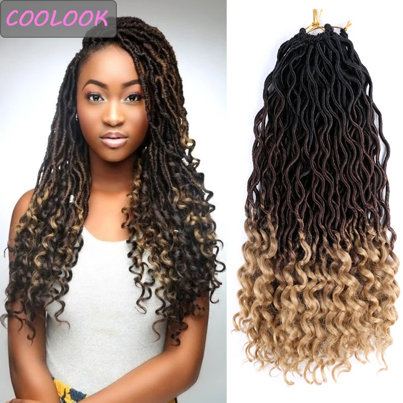 

Goddess Faux Locs Curly Braids Hair 18inch Ombre Brown Curly Faux Locs Crochet Hair Synthetic Dreadlocks Braiding Hair Extension