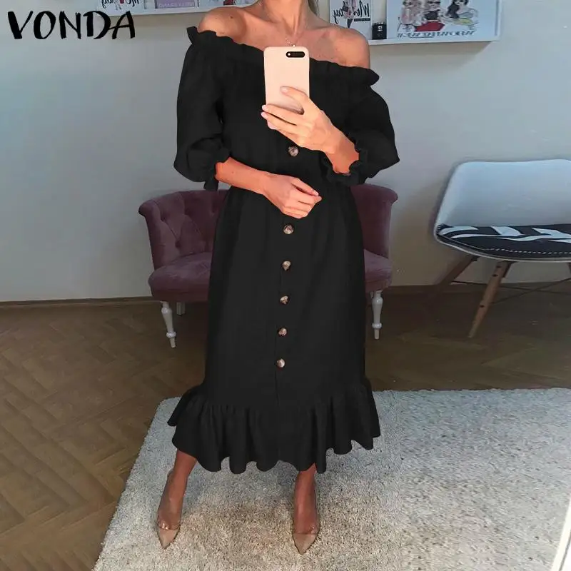 Богемное платье для женщин сарафан мода 2020 VONDA женское летнее сексуальное с