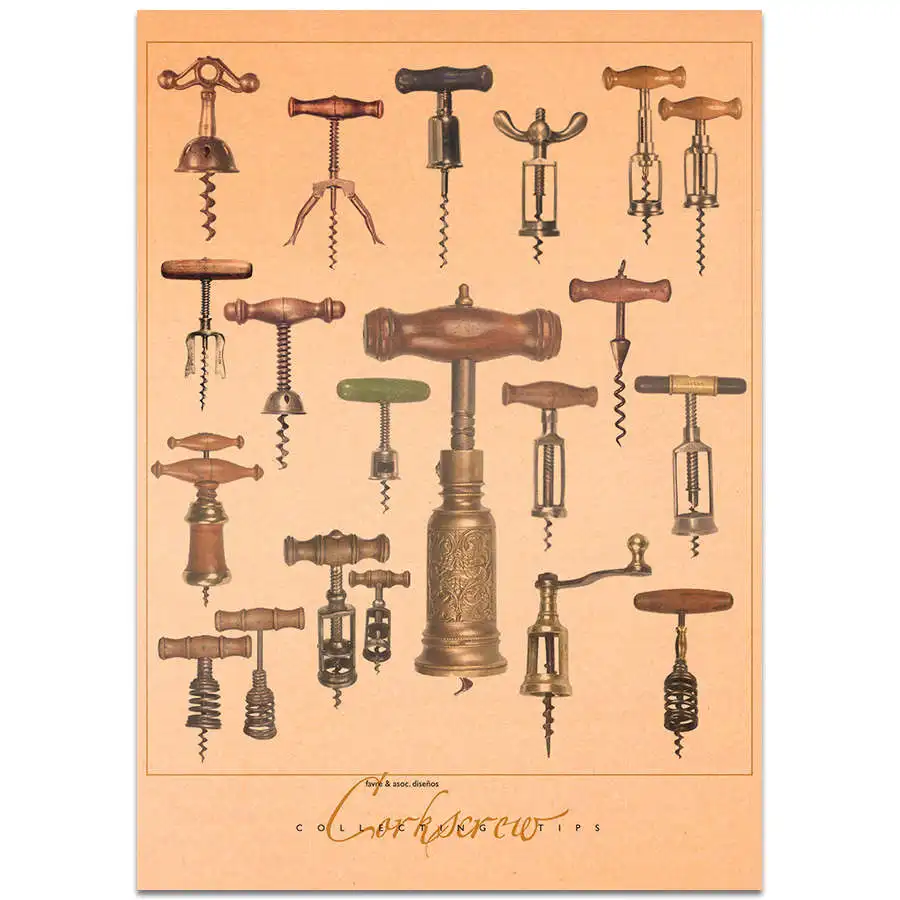 Bottle Opener Types Poster Wall Art Sticker Vintage Kraft Paper Various Corkscrew Charts Bar Pub Cafe Home Decor 42x30cm | Дом и сад