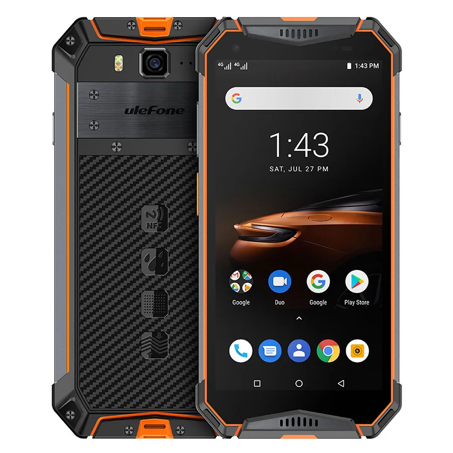 Orange Ulefone Armor 3W 5," FHD+ Android 9,0 Helio P70 Octa Core 6 ГБ 64 Гб Смартфон 21 МП 10300 мАч 4G OTG NFC мобильный телефон - Цвет: Orange