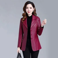 2021 new motorcycle leather coat female slim long womens clothing fashion leisure plus size womens leather jacket black