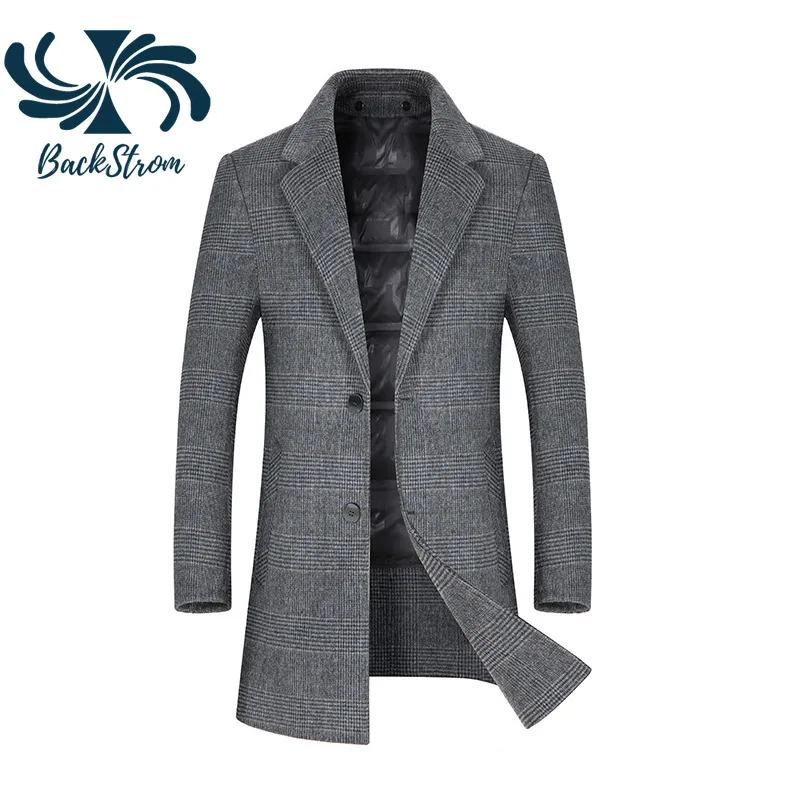 

Middle-aged Winter Wool Plaid Double-sided Tweed Down Doffing Liner Tweed 51% Wool Windbreaker Men's Trench