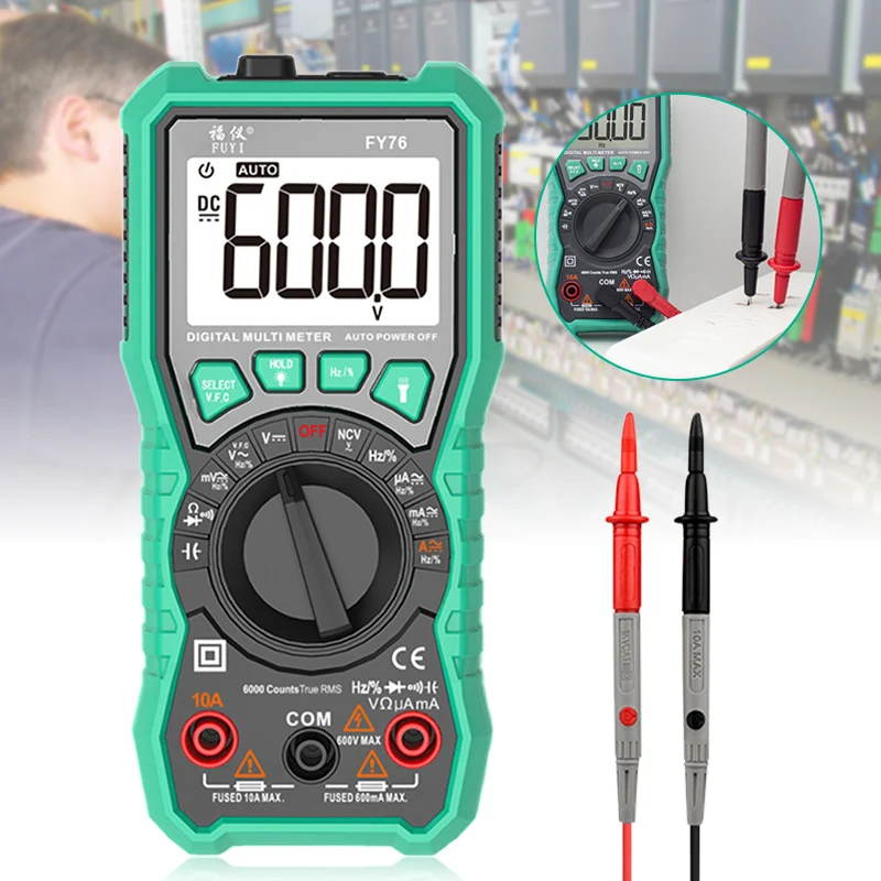 FY76 Digital Multimeter 5999 Counts Backlight Auto Range AC/DC Voltage Meter Ohm Transistor Testers Multi CLH@8 | Инструменты