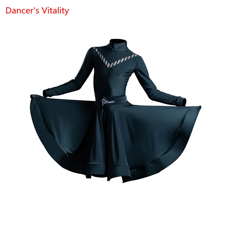 

Latin Dance Dress Stand-Up Collar Big Swing Skirt Long Sleeve Performance Clothes Profession Custom Adult Child Stage Clothing