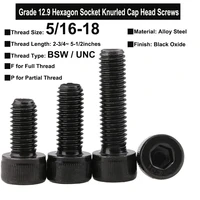 3pcs grade 12 9 screws 516 18 bswunc thread alloy steel hexagon socket knurled cap head bolts thread length 2 345 12 inches