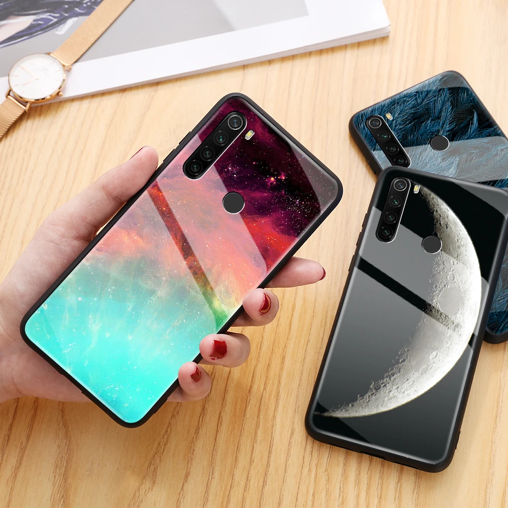 Чехол для Xiaomi Redmi Note 9 8 7 Pro 9S 8T 10 Max с изображением звездного неба закаленное стекло