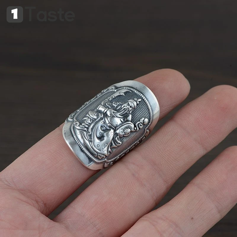 

ONE TASTE 925 Sterling Silver Hero Figure Guanyu Ring For Men Thai Silver Ethnic VintageTrendy Resizable Rings Fine Jewelry Gift
