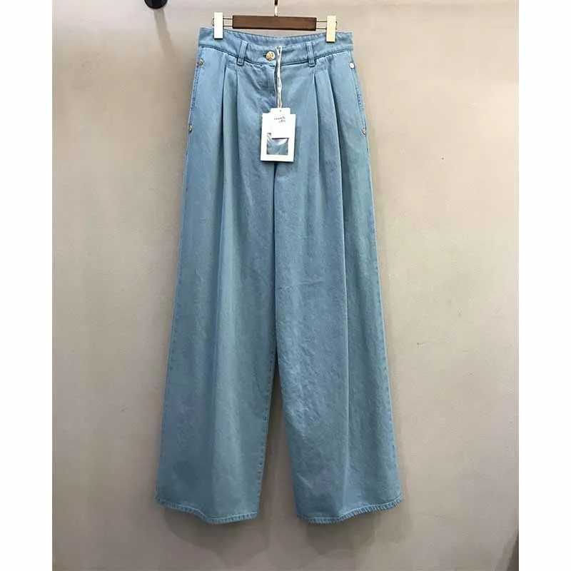 Летние женские брюки Cosmicchic 2021 однотонные широкие с высокой талией и золотыми