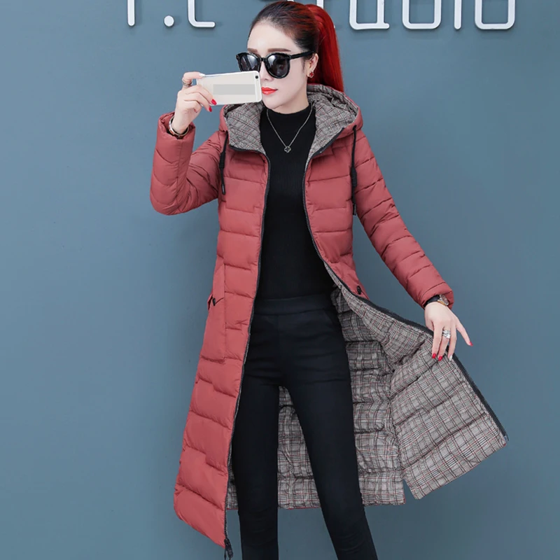 

Double 2 sides women hooded winter jacket high quality long padded female coat warm outerwear ladies solid parka