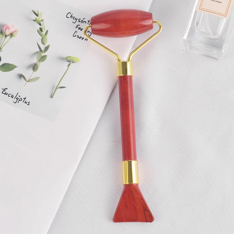 Натуральный Красный Нефритовый массажный ролик с двойной головкой устраняет