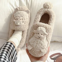 plush sheep cartoon cotton slippers wrapped root winter ladies non slip hick bottom warm couples indoor home flat slippers women