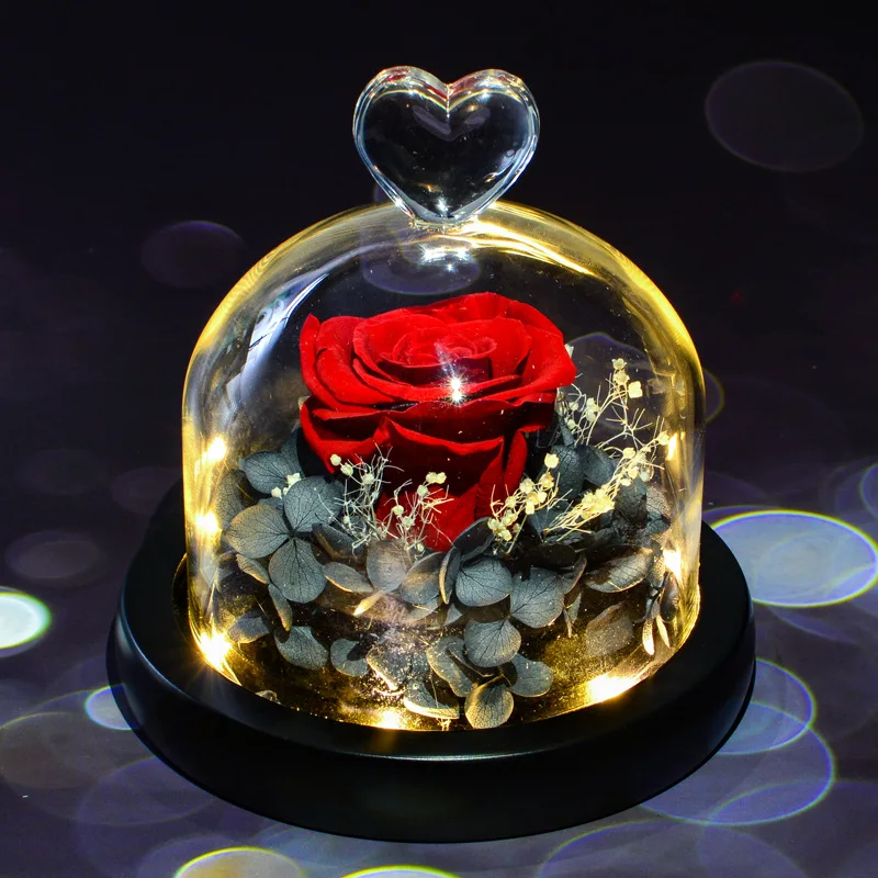 

Wedding Decoration Plant Immortal Rose with Glass Dome Flower Head Rose Forever Love Wedding Gift Party Gift