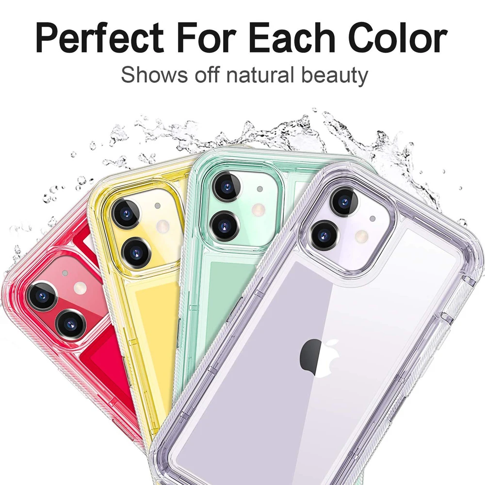 

For iPhone 11 Pro Max XR XS X 6S 7 8 Plus Half Clear Red Purple Gray Transparent Shockproof Armor Glossy Plain Case Phone Cover