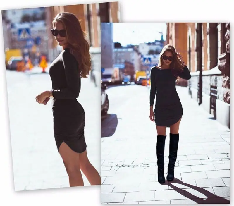 Ladies Long Sleeve Bodycon Solid Dresses Women Bandage Sexy Short Mini | Женская одежда