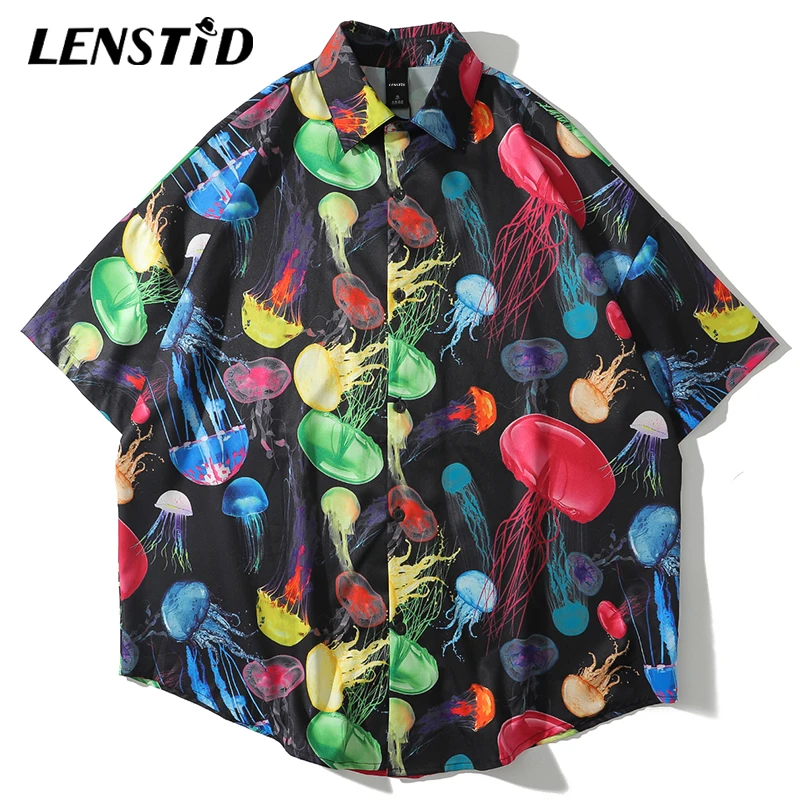 LENSTID Мужская гавайская рубашка в стиле хип-хоп с ярким принтом Медузы Harajuku