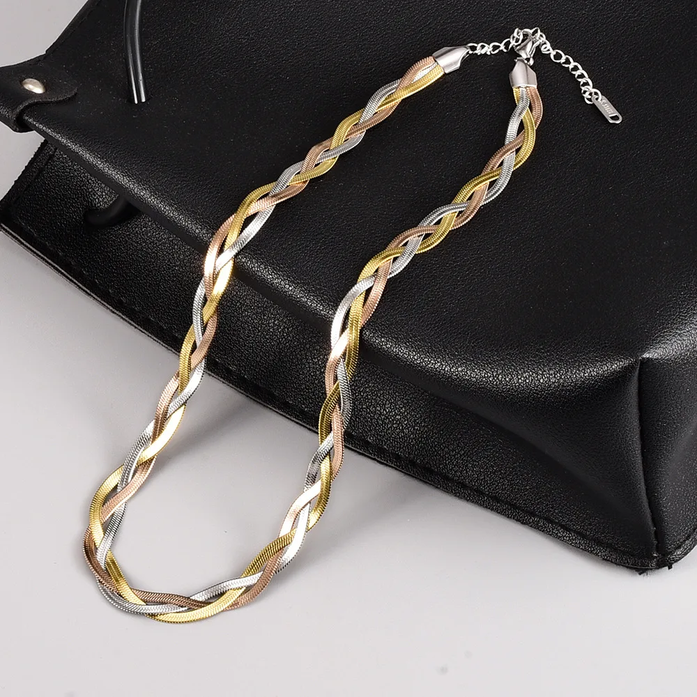 

New Trendy Three Strand Snake Chains Necklace For Women Rose Gold Silver Color Winding Necklace Choker Jewelry Best Gift