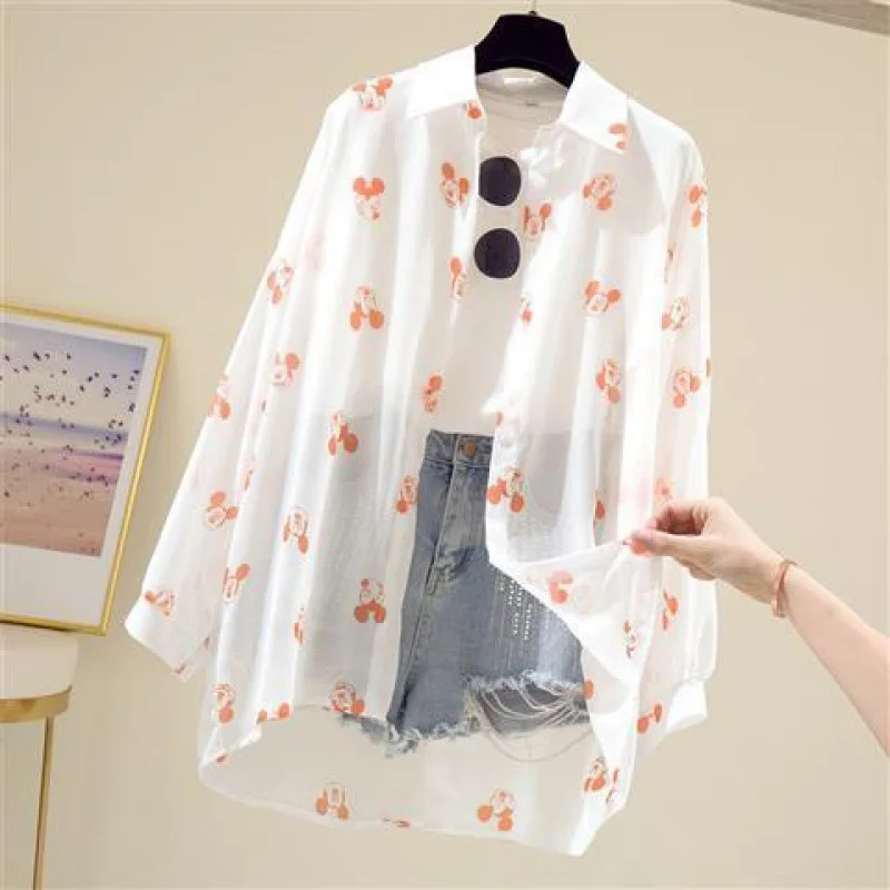 

2021 New Cartoon Mickey Sunscreen Women Korean Long Sleeve Loose and Thin All-match Thin Shirt Cardigan
