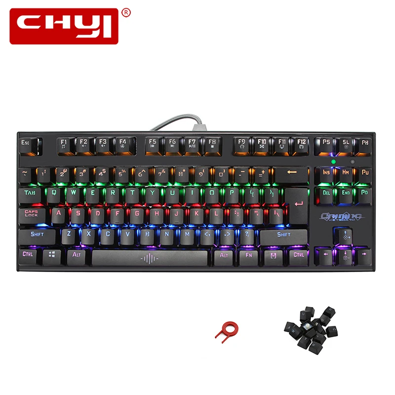 

Механическая клавиатура CHYI с цветной RGB подсветкой, игровая Проводная клавиатура с голубым переключателем, 87 клавиш, для геймеров, Overwatch, ПК, ноутбука