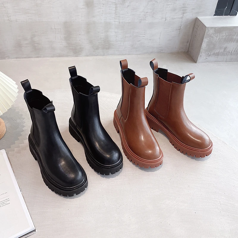 

Cow leather Martin boots women's shoes fashion winter boots 2021 new autumn Chelsea thick-soled motorcycle boots to keep warm