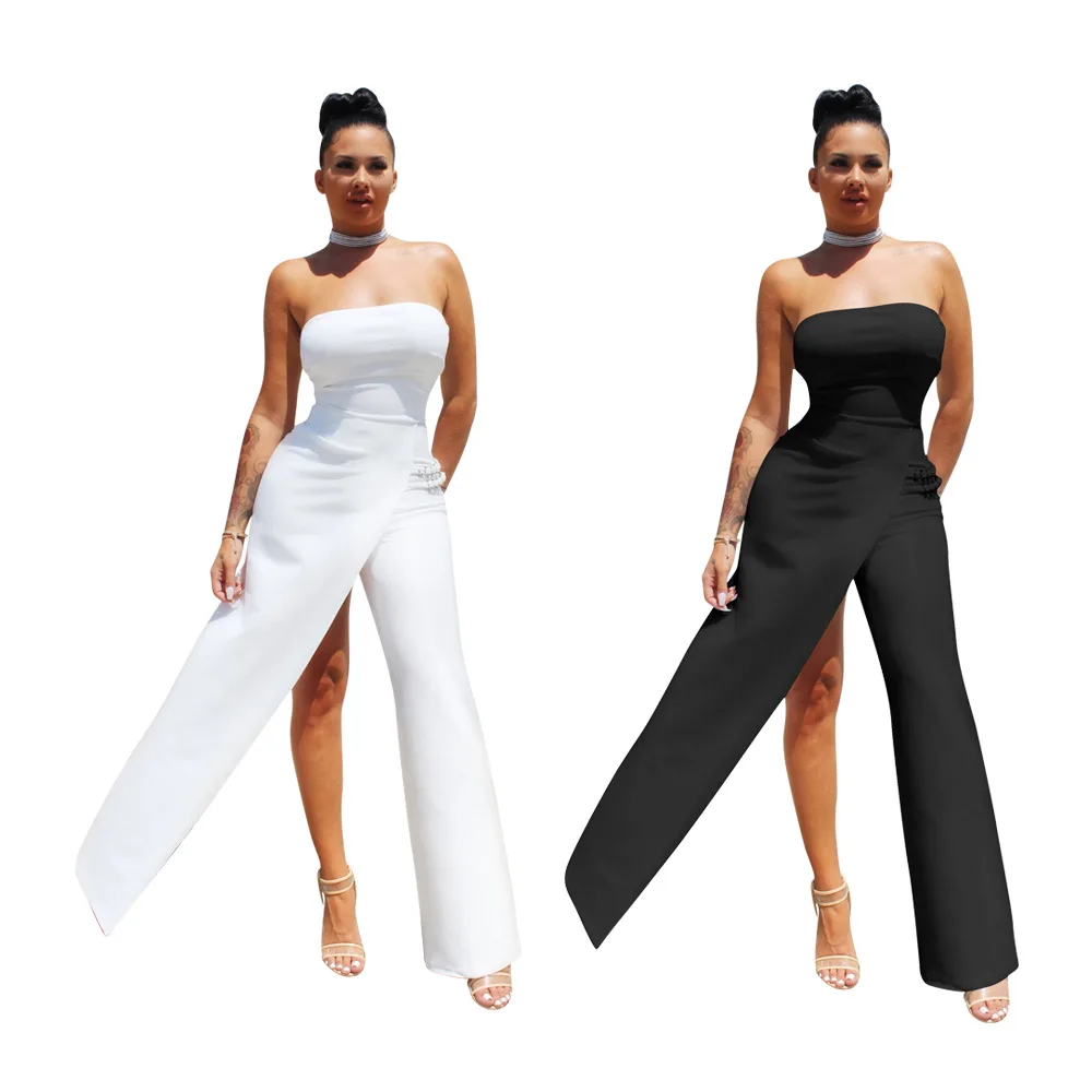 L5217 Amazon AliExpress Hot Sale Fashion Women's Wear Sleeveless Sexy Bandeau Irregular Jumpsuit 2 Colors