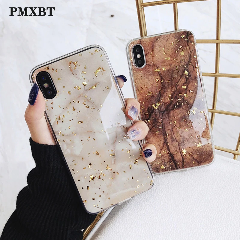 Золотая фольга Bling Чехлы под мрамор для iPhone 11 Pro X XS XR Max Мягкий ТПУ чехол для iPhone 7 8 6 6s Plus блестящая задняя крышка
