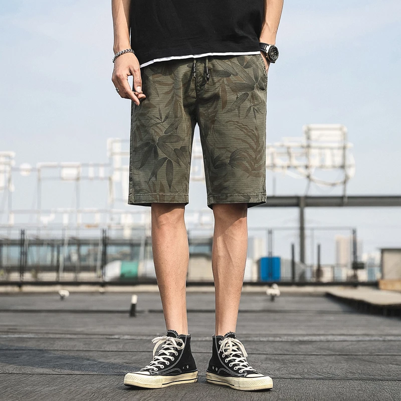 Шорты мужские пляжные с принтом листьев повседневные модные короткие штаны