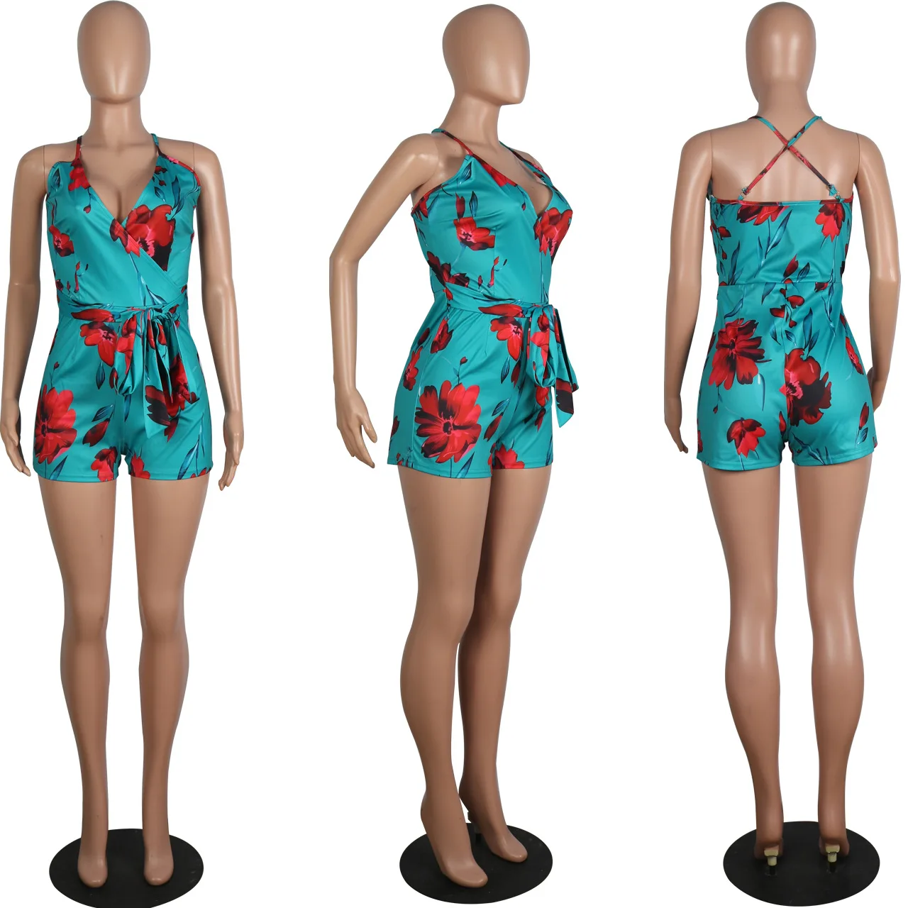 

European and American Classic V-neck Bodycon Mini Dress Women's Back Open Back Midnight Club Print Party Dress