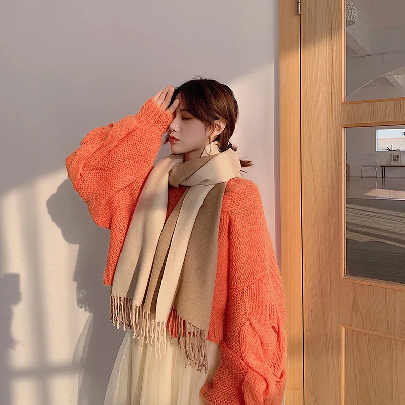 Корейский женский модный длинный шарф кашемировый с кисточками Пашмина