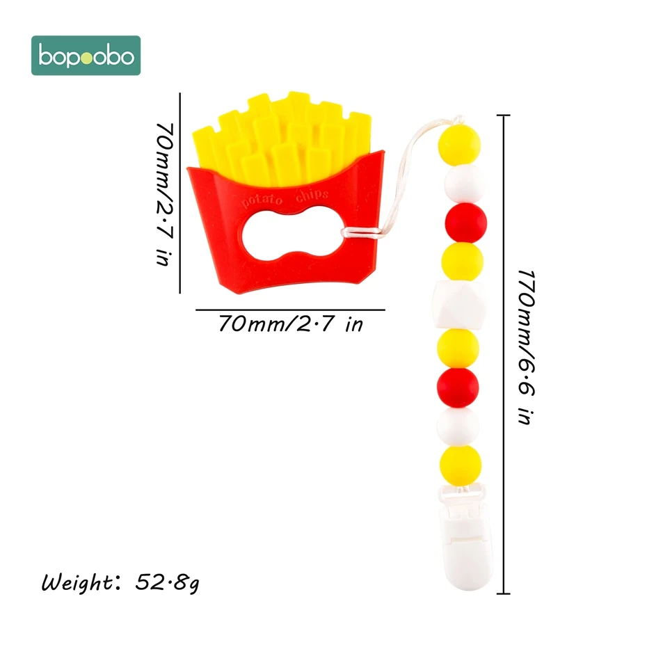 Bopoobo 1 шт., детский прорезыватель, соски, клипсы, подарок для ребенка, пищевые силиконовые грызуны, прорезыватель из бисера, BPA бесплатно, подарок для ребенка, игрушки, силиконовые бусины - Цвет: French Fries Set