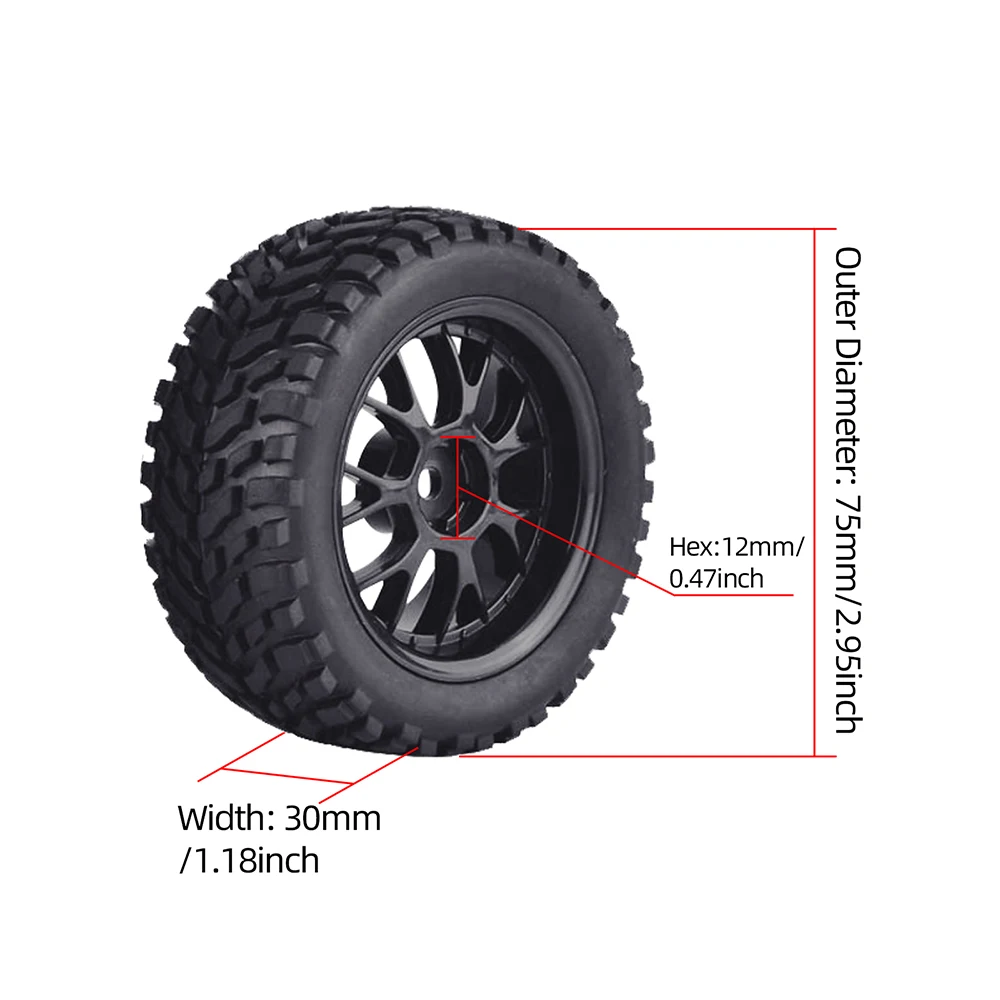 Ruedas de Buggy todoterreno de 88/75mm, bujes hexagonales de 12mm para Wltoys 144001 1/14 1/16 1/10 Axial Scx10 Traxxas Trx-4 Tamiya RC-2
