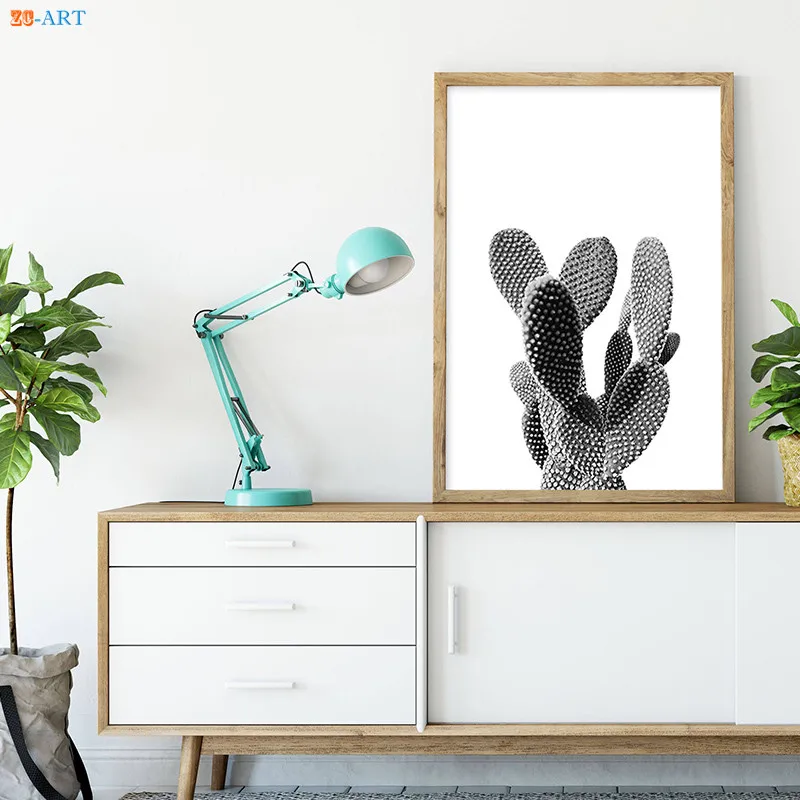 Черно белый пейзаж холст живопись кактус художественные принты плакат Дорожная