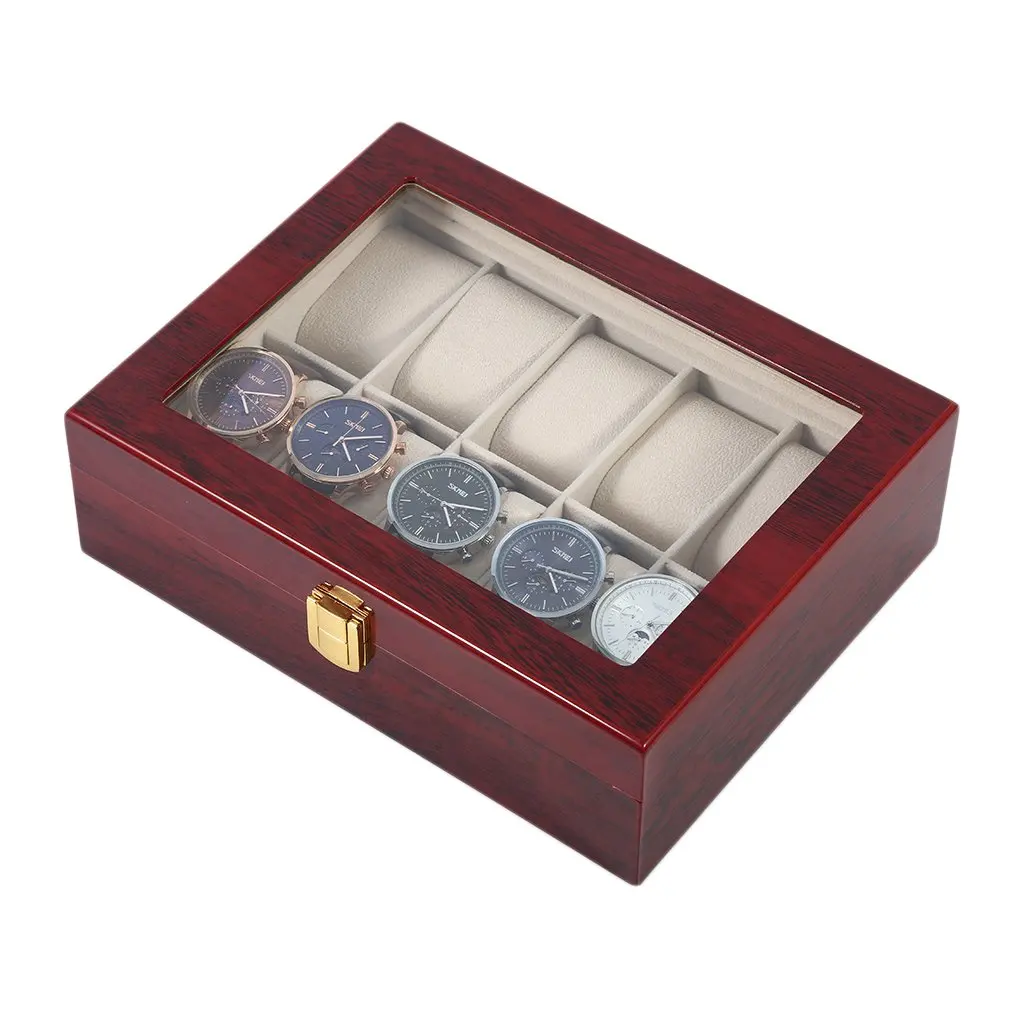 

2/10 Grids Solid Red Wooden Watch Box Jewelry Display Organizer Case Watches Bracelet Holder Storage Box Caja Reloj
