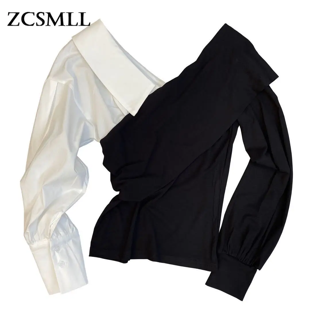 

ZCSMLL 2021 осень-зима двойной V-образный вырез с длинными рукавами приталенная нишевая дизайнерская корейская модная женская рубашка