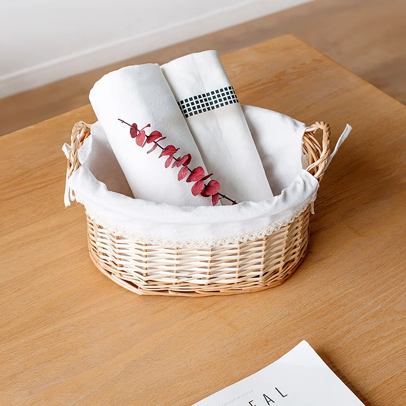 

Cy Handmade Knitted Basket Desktop Snack Sundries Basket Storage Basket Key Cosmetics Willow Rattan Woven Storage Basket