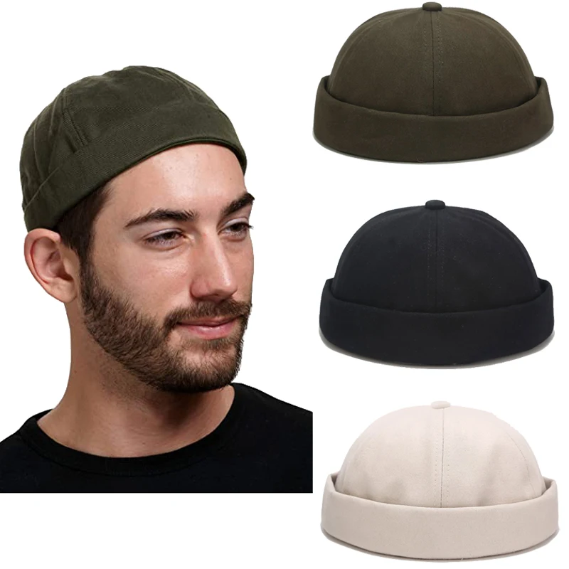 Unisex Docker Sailor Biker Cap Men Adjustable Casual Brimless Skull Loop Beanie Hat Solid Men Hat Summer Gorro Women's Hats