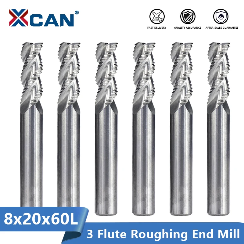 Концевая фреза XCAN для черновой обработки алюминия 8 мм спиральная с ЧПУ из