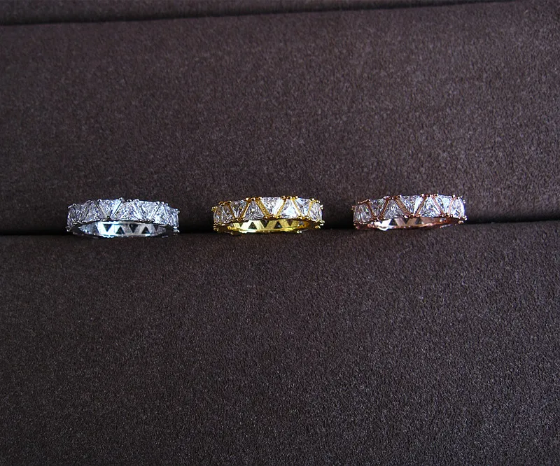 Треугольная Мода AAA кубический цирконий треугольные камни Кольцо медь базовый