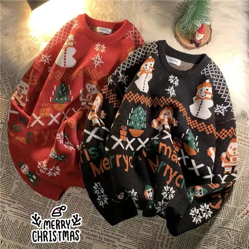 

Рождественский свитер, новогодний праздничный свитер для пары, осенне-зимний Свободный Повседневный вязаный свитер, пальто, женские свитер...