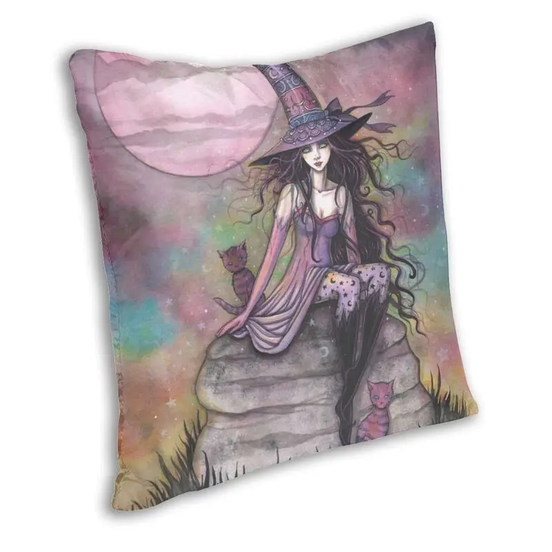 Enchanted Twilight Witch Cat Fantasy Art Square Pillow Cover Home Decor Halloween Cushion Throw for Living Room | Дом и сад