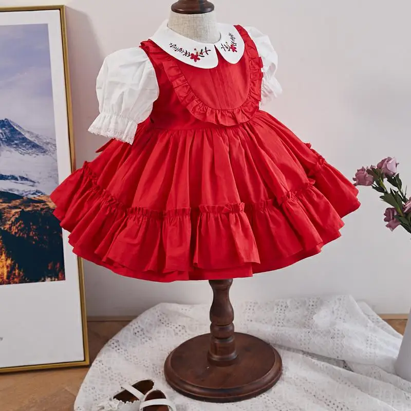 

Spanish Lolita Girls princess dress Lace Stitching Embroidery cute Tutu dress for girls birthday party Easte vestidos Y2997