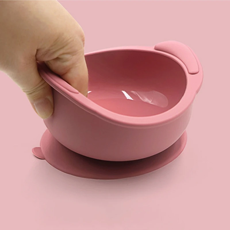 

Baby Suction Dinner Plate Infant Learning Feeding Dish Silicone Solid Color Bowl