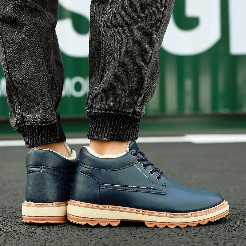Men's Winter Shoes high-top boots leather waterproof youth all-match plus velvet warm casual shoes Male Sneakers