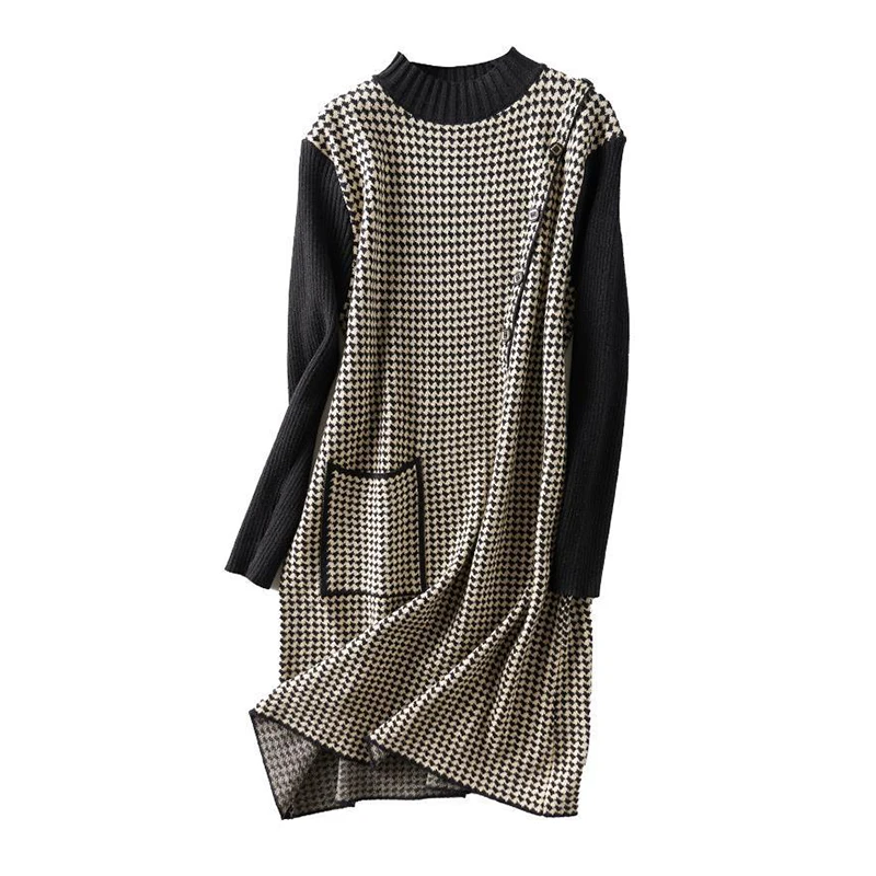 Женское трикотажное платье-свитер средней длины повседневный облегающий