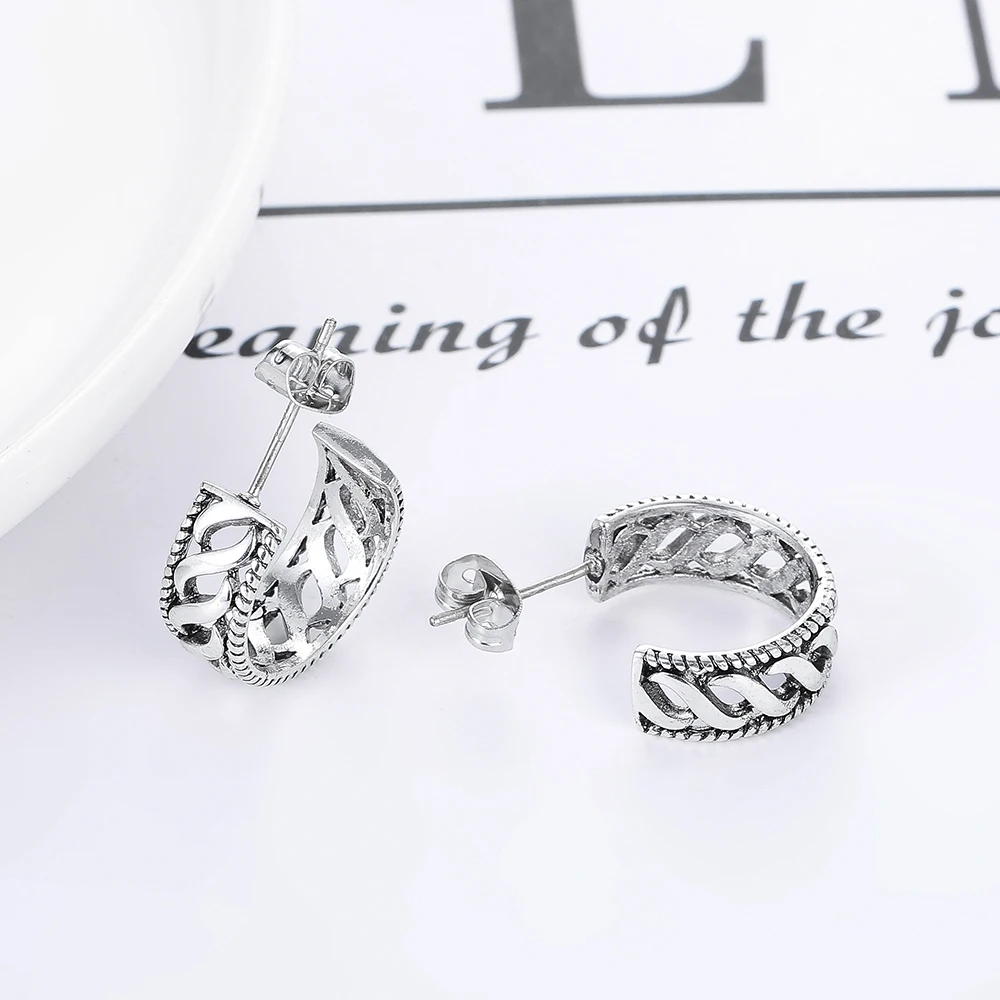 European Vintage Silver Color Buddha Earrings Circle Handmade Middle Stud Earring Bali Wrap for Women Fashion Jewelry | Украшения и