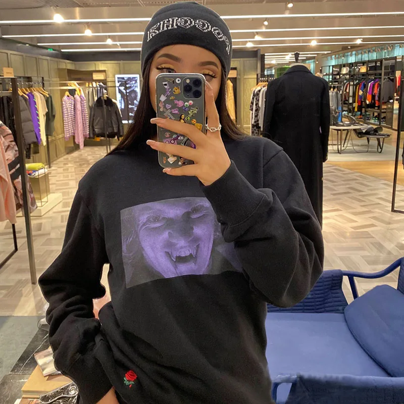 Classic Clockwork Orange Print Embroidered Fleece Loose Street Wind Round Neck Pullover | Женская одежда